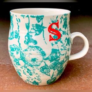 ANTHROPOLOGIE Homegrown Limited Edition Letter S Monogram Initial Coffee Mug